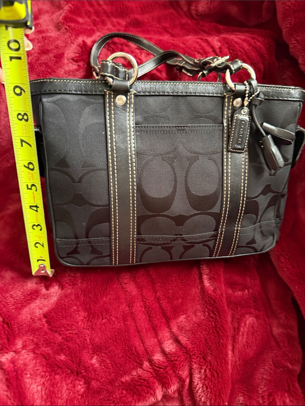 Vintage Coach Black Logo Canvas Tote with Leather Trim